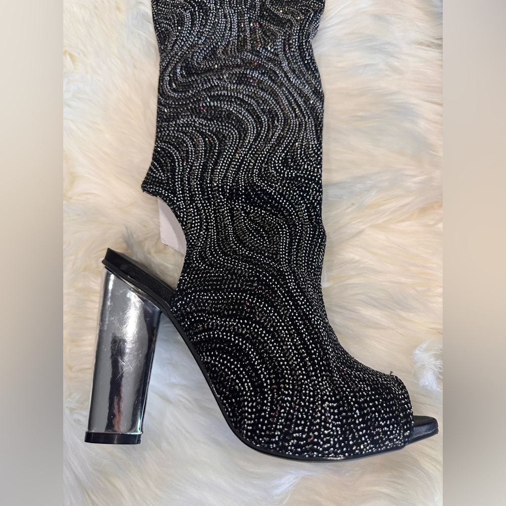 New: Bamboo Bling peep toe block heel boots - Picture 5 of 11